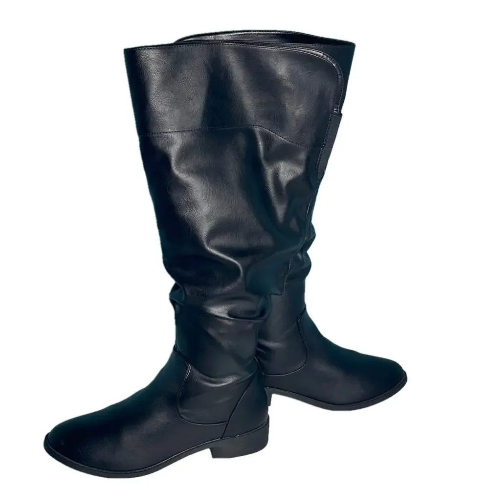 American Eagle Black Knee-High Riding Boots 8W Wide Zip Tall Low Heel Like New
